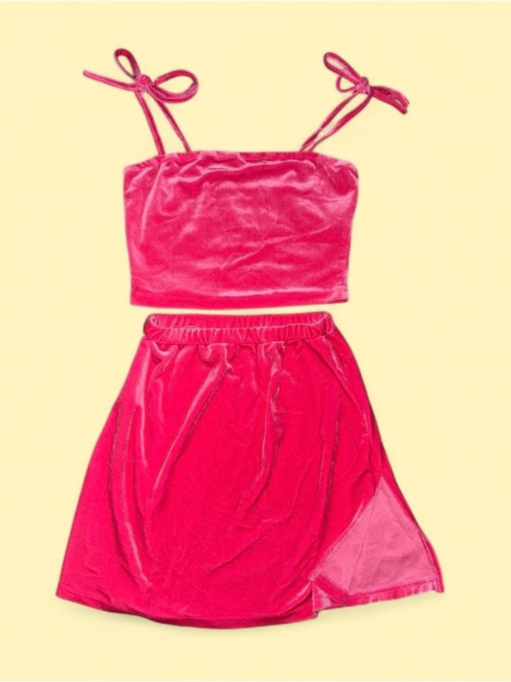 Hot Pink Velvet 2 Piece Set Skirt Barbiecore - Size S